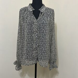 Dress Forum Los Angeles Black and Cream Floral Sheer Blouse, Size L